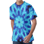 Blue Snowflake Kaleidoscope Print Men's Velvet T-Shirt