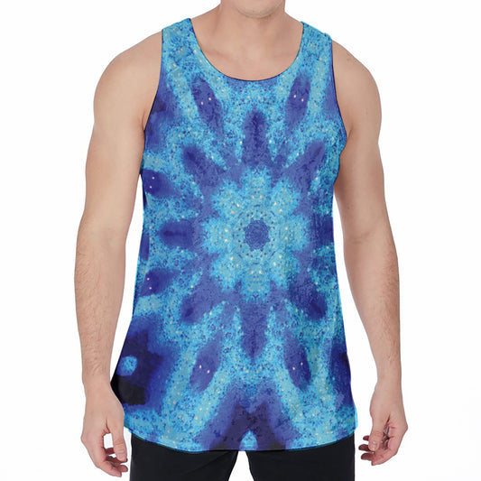 Blue Snowflake Kaleidoscope Print Men's Velvet Tank Top