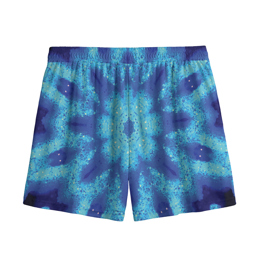 Blue Snowflake Kaleidoscope Print Mesh Shorts
