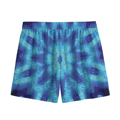 Blue Snowflake Kaleidoscope Print Mesh Shorts