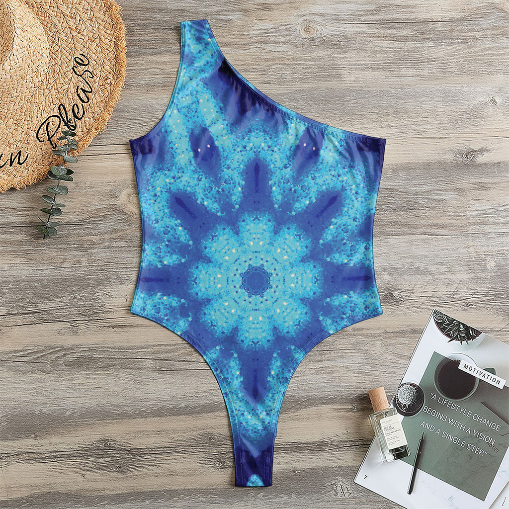 Blue Snowflake Kaleidoscope Print One Shoulder Bodysuit