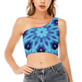 Blue Snowflake Kaleidoscope Print One Shoulder Crop Top