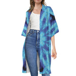 Blue Snowflake Kaleidoscope Print Open Front Beach Cover Up