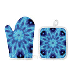Blue Snowflake Kaleidoscope Print Oven Mitt And Pot Holder Set