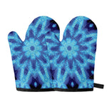 Blue Snowflake Kaleidoscope Print Oven Mitts