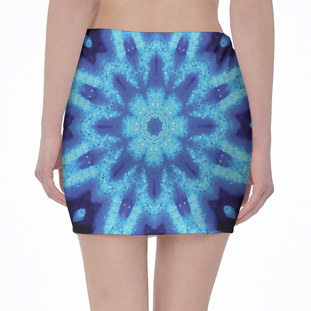 Blue Snowflake Kaleidoscope Print Pencil Mini Skirt