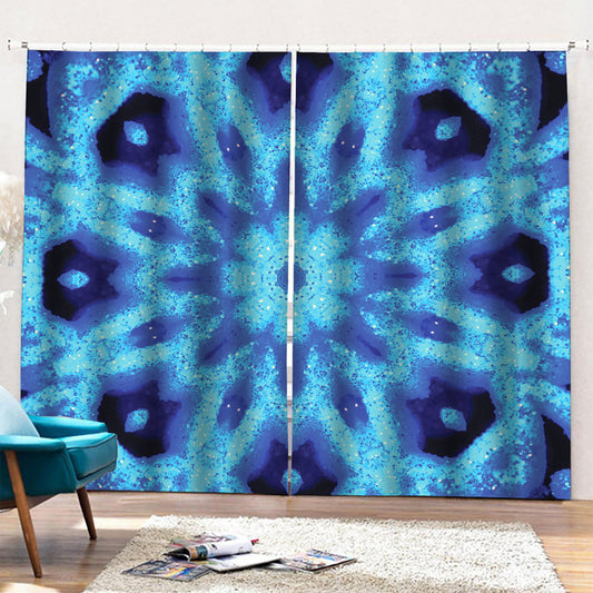 Blue Snowflake Kaleidoscope Print Pencil Pleat Curtains