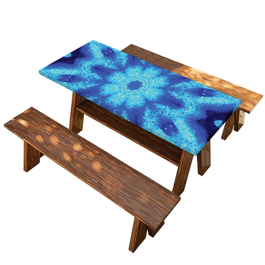 Blue Snowflake Kaleidoscope Print Picnic Table Cover