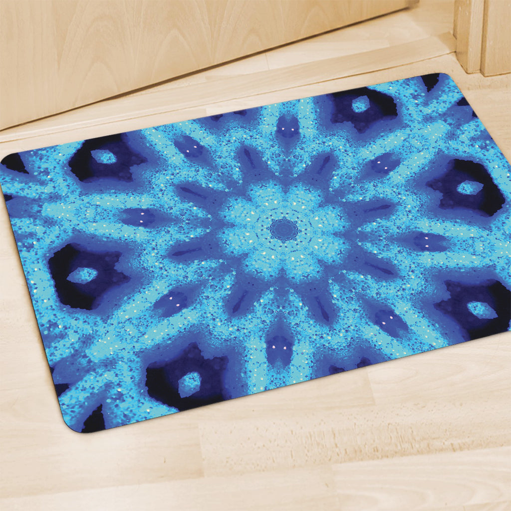 Blue Snowflake Kaleidoscope Print Polyester Doormat