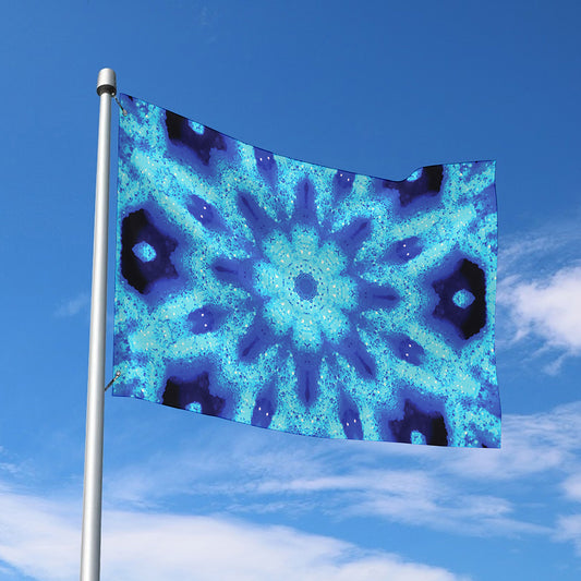 Blue Snowflake Kaleidoscope Print Polyester Flag