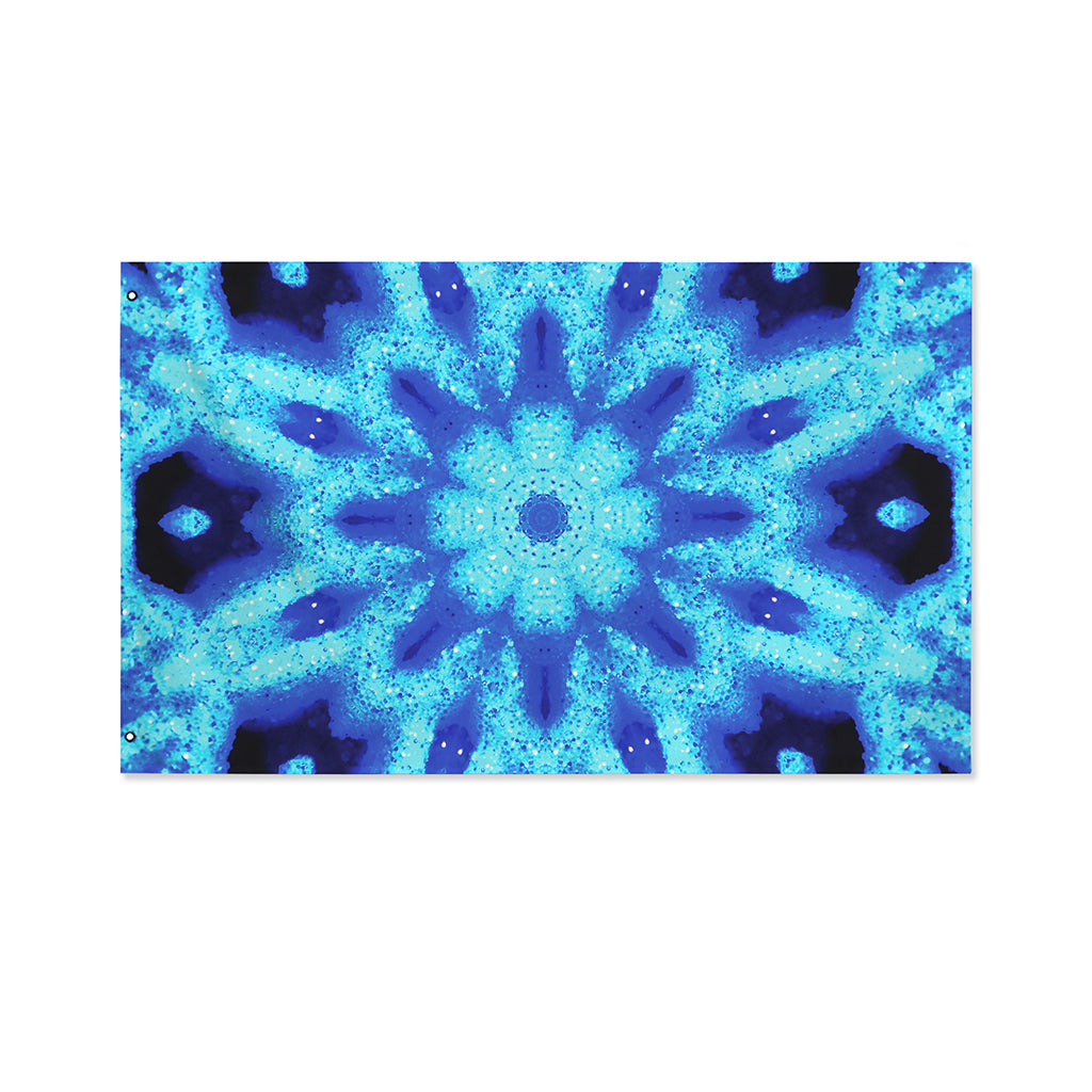 Blue Snowflake Kaleidoscope Print Polyester Flag
