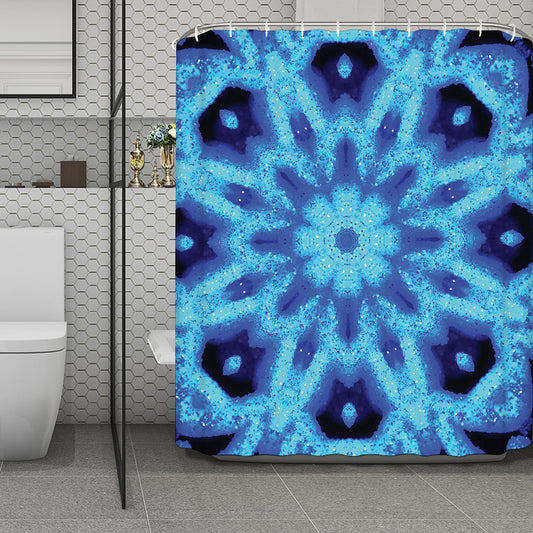 Blue Snowflake Kaleidoscope Print Polyester Shower Curtain