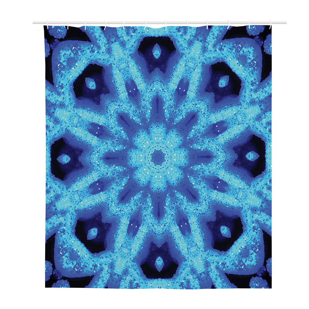 Blue Snowflake Kaleidoscope Print Polyester Shower Curtain