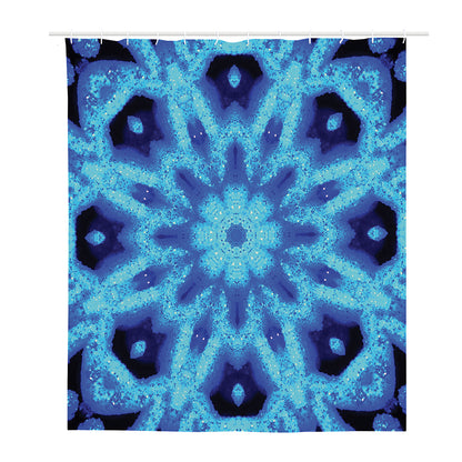 Blue Snowflake Kaleidoscope Print Polyester Shower Curtain