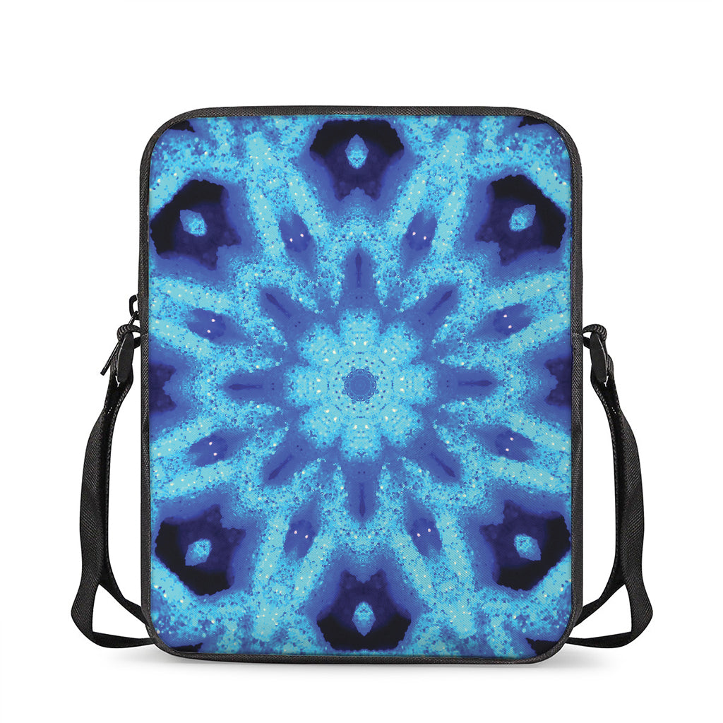 Blue Snowflake Kaleidoscope Print Rectangular Crossbody Bag