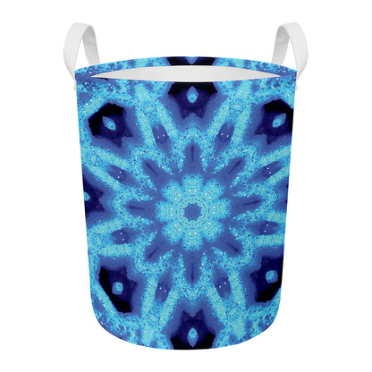 Blue Snowflake Kaleidoscope Print Round Laundry Basket