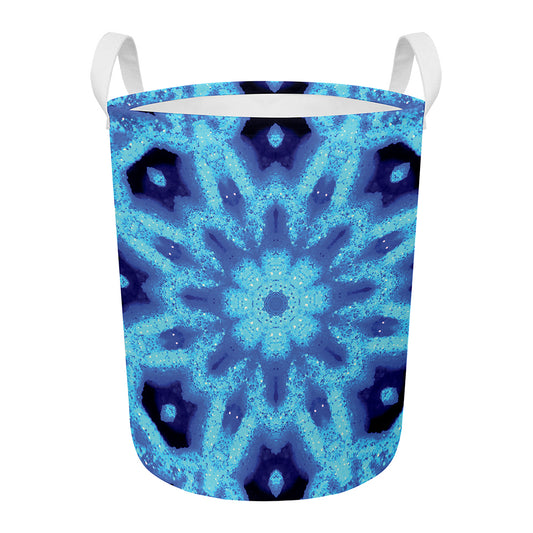 Blue Snowflake Kaleidoscope Print Round Laundry Basket