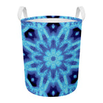 Blue Snowflake Kaleidoscope Print Round Laundry Basket