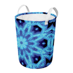 Blue Snowflake Kaleidoscope Print Round Laundry Basket