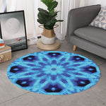 Blue Snowflake Kaleidoscope Print Round Rug