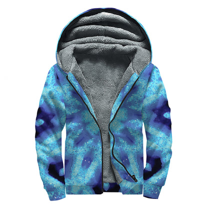 Blue Snowflake Kaleidoscope Print Sherpa Lined Zip Up Hoodie