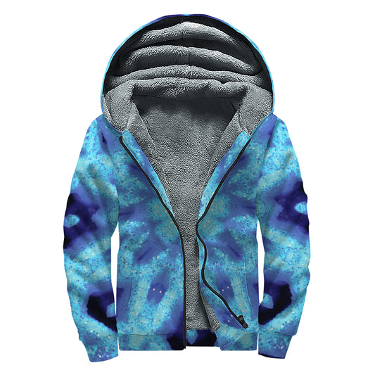 Blue Snowflake Kaleidoscope Print Sherpa Lined Zip Up Hoodie