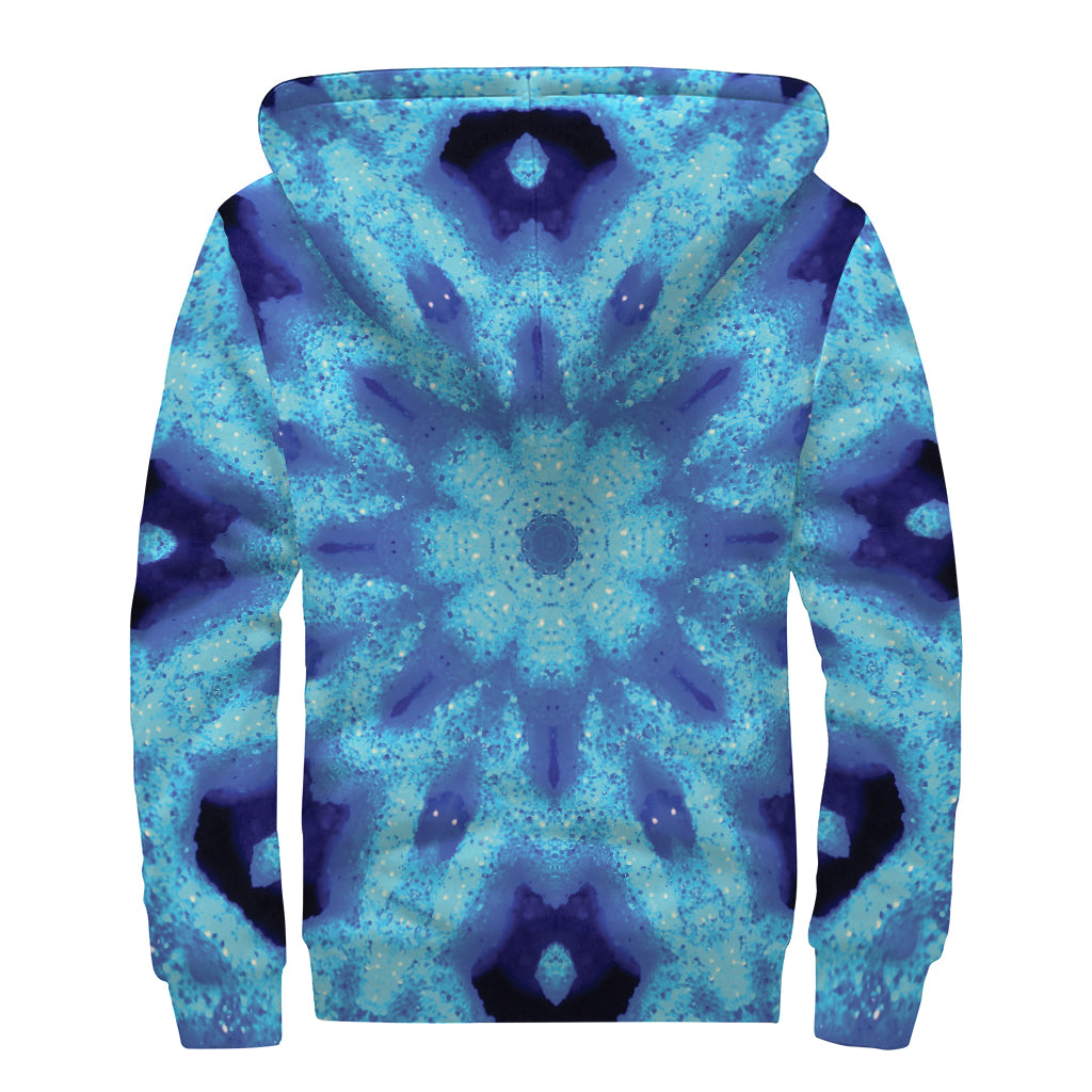 Blue Snowflake Kaleidoscope Print Sherpa Lined Zip Up Hoodie
