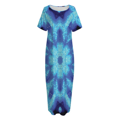 Blue Snowflake Kaleidoscope Print Short Sleeve Long Nightdress