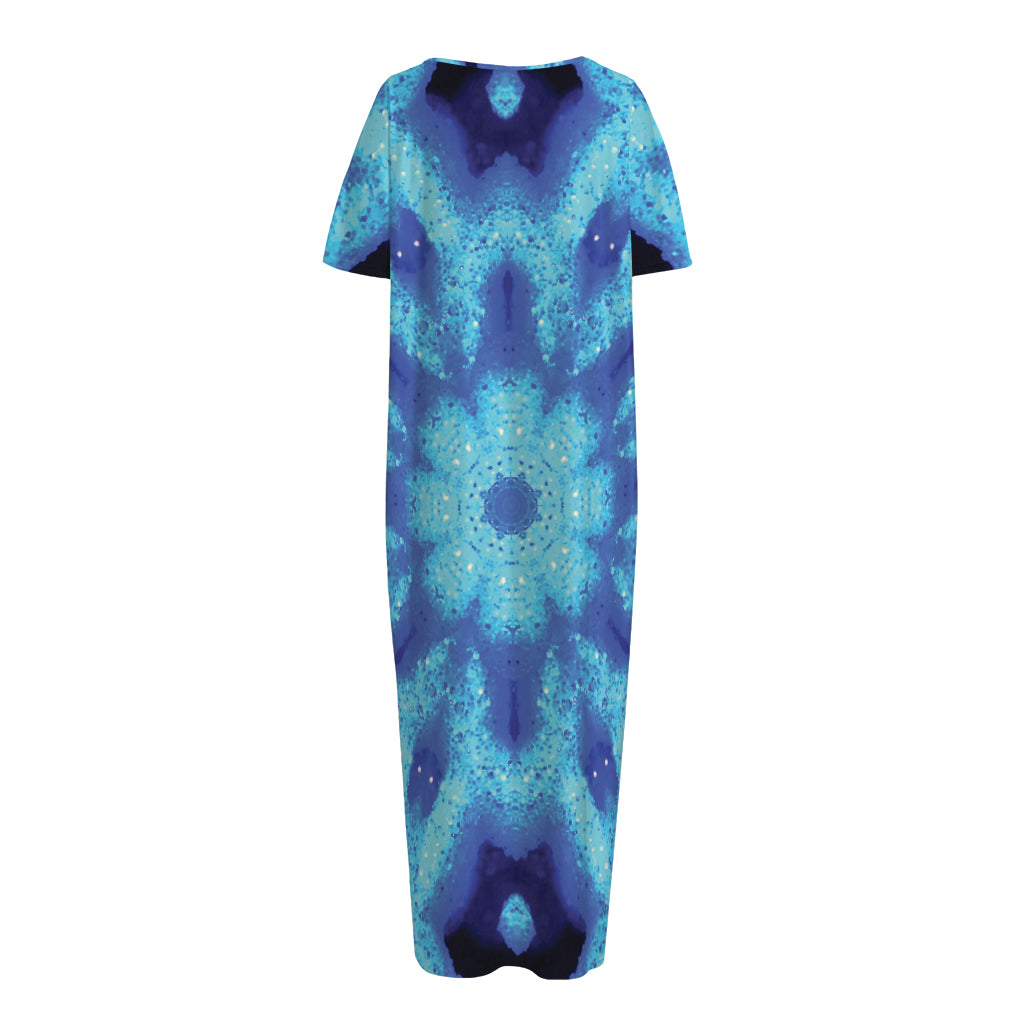Blue Snowflake Kaleidoscope Print Short Sleeve Long Nightdress