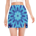 Blue Snowflake Kaleidoscope Print Side Slit Mini Skirt