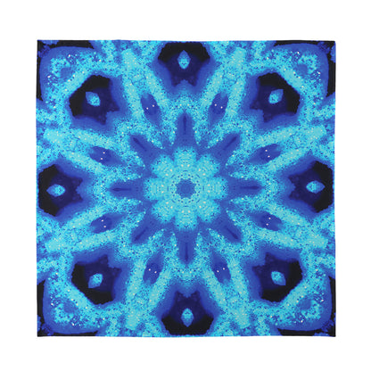 Blue Snowflake Kaleidoscope Print Silk Bandana