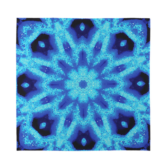 Blue Snowflake Kaleidoscope Print Silk Bandana