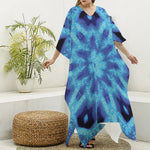 Blue Snowflake Kaleidoscope Print Silk V-Neck Kaftan Dress