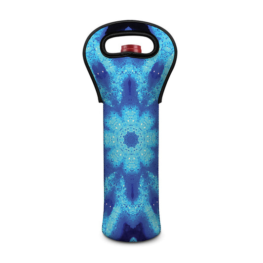 Blue Snowflake Kaleidoscope Print Single Neoprene Wine Tote