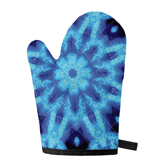 Blue Snowflake Kaleidoscope Print Single Oven Mitt