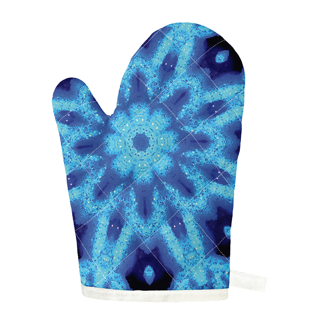 Blue Snowflake Kaleidoscope Print Single Oven Mitt