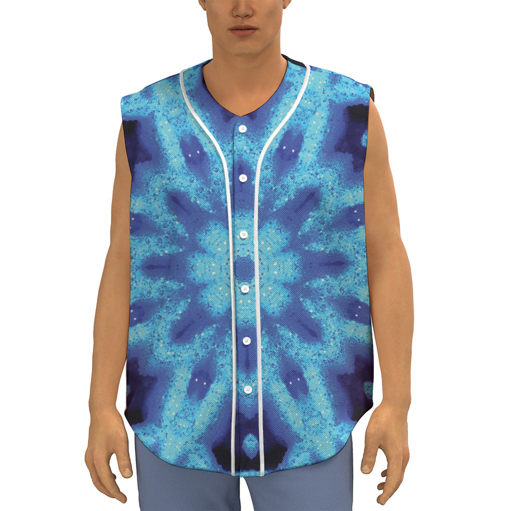 Blue Snowflake Kaleidoscope Print Sleeveless Baseball Jersey
