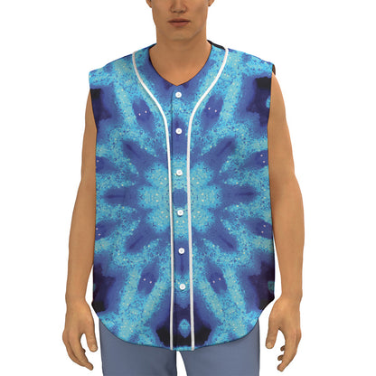 Blue Snowflake Kaleidoscope Print Sleeveless Baseball Jersey