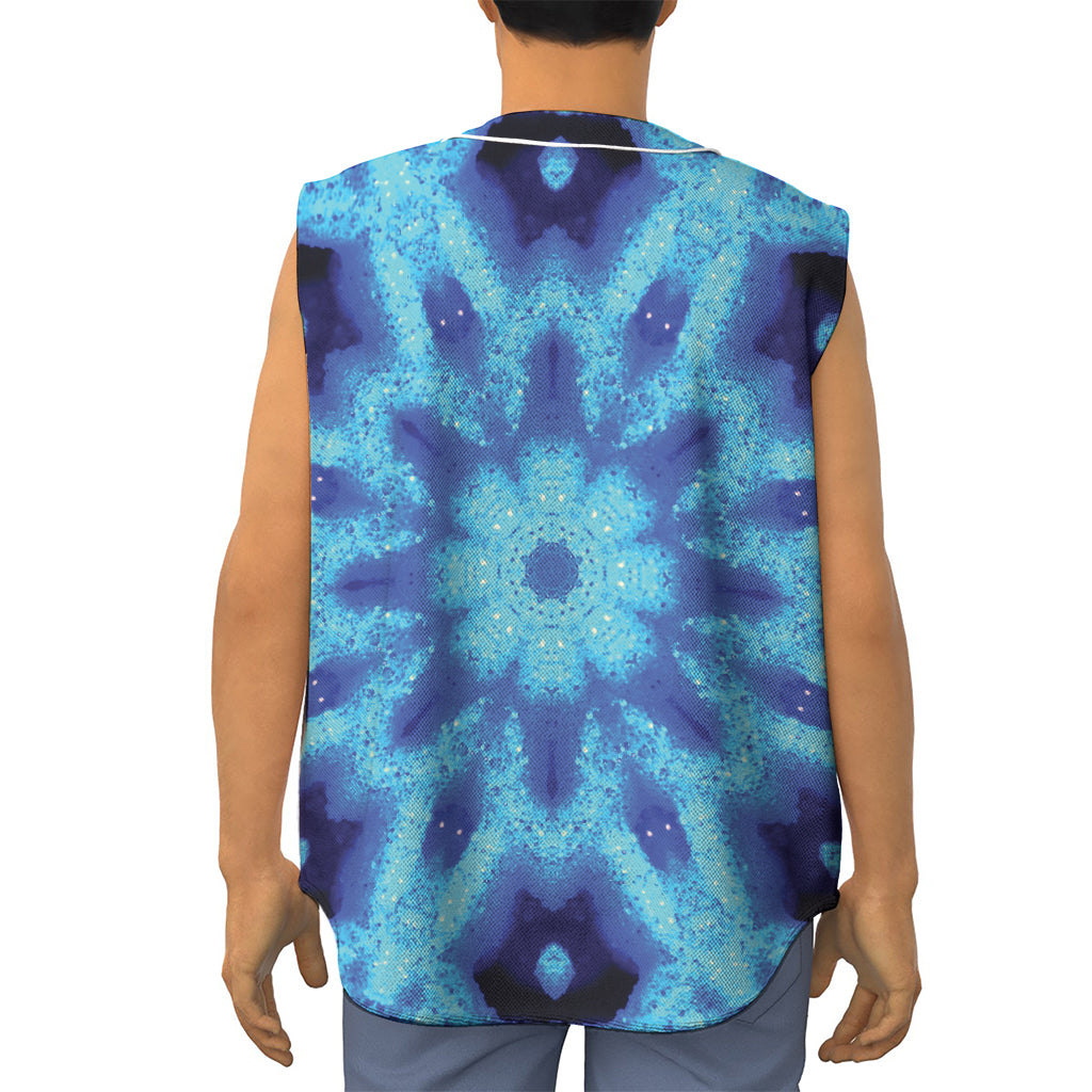 Blue Snowflake Kaleidoscope Print Sleeveless Baseball Jersey