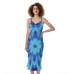 Blue Snowflake Kaleidoscope Print Slim Fit Midi Cami Dress