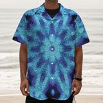 Blue Snowflake Kaleidoscope Print Textured Short Sleeve Shirt