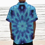 Blue Snowflake Kaleidoscope Print Textured Short Sleeve Shirt