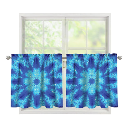 Blue Snowflake Kaleidoscope Print Tier Curtains