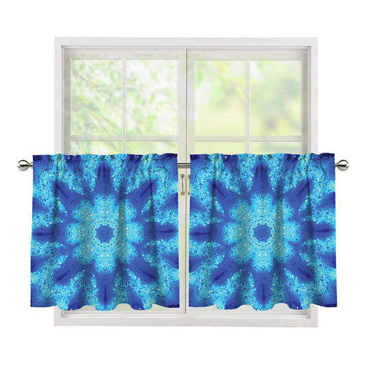 Blue Snowflake Kaleidoscope Print Tier Curtains