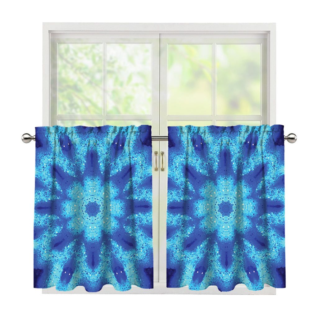 Blue Snowflake Kaleidoscope Print Tier Curtains