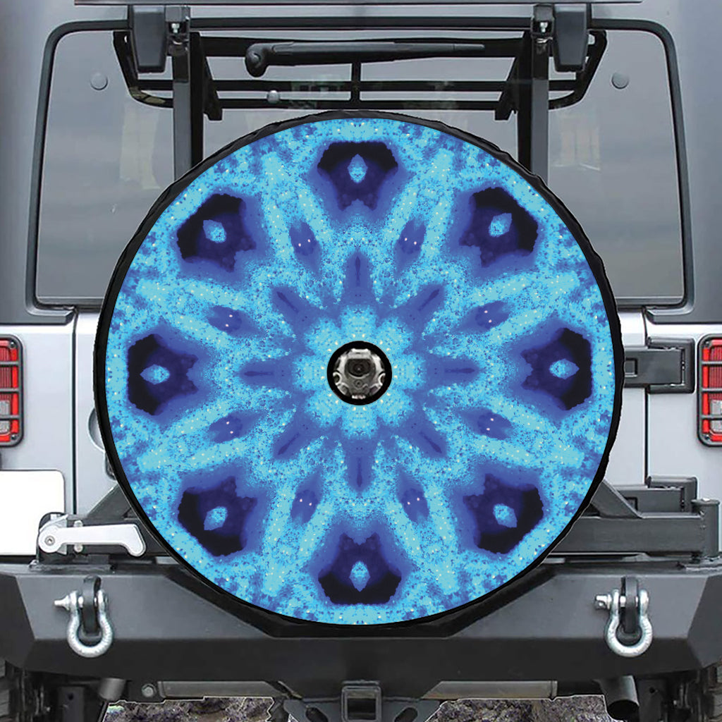 Blue Snowflake Kaleidoscope Print Tire Cover With Camera Hole