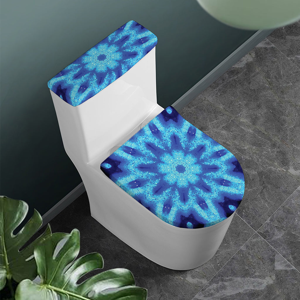 Blue Snowflake Kaleidoscope Print Toilet Lid And Tank Cover Set