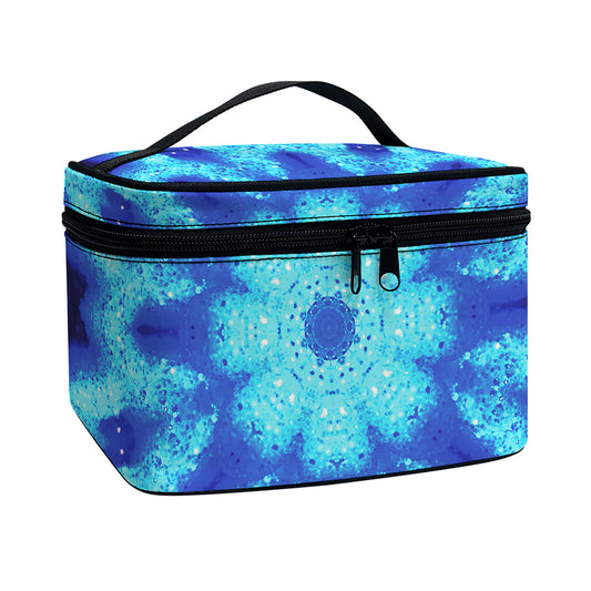 Blue Snowflake Kaleidoscope Print Travel Makeup Bag