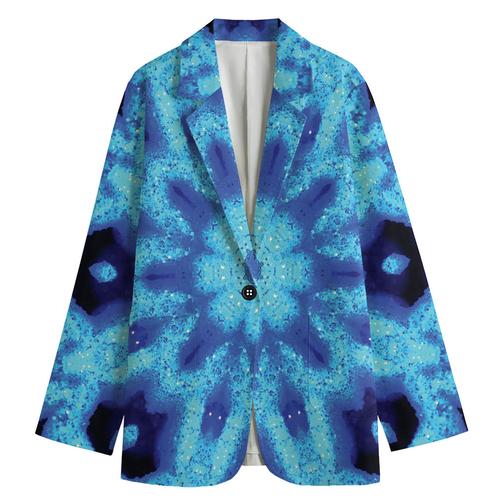 Blue Snowflake Kaleidoscope Print Women's Cotton Blazer