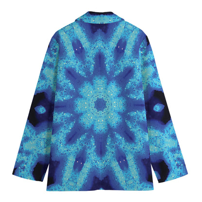 Blue Snowflake Kaleidoscope Print Women's Cotton Blazer